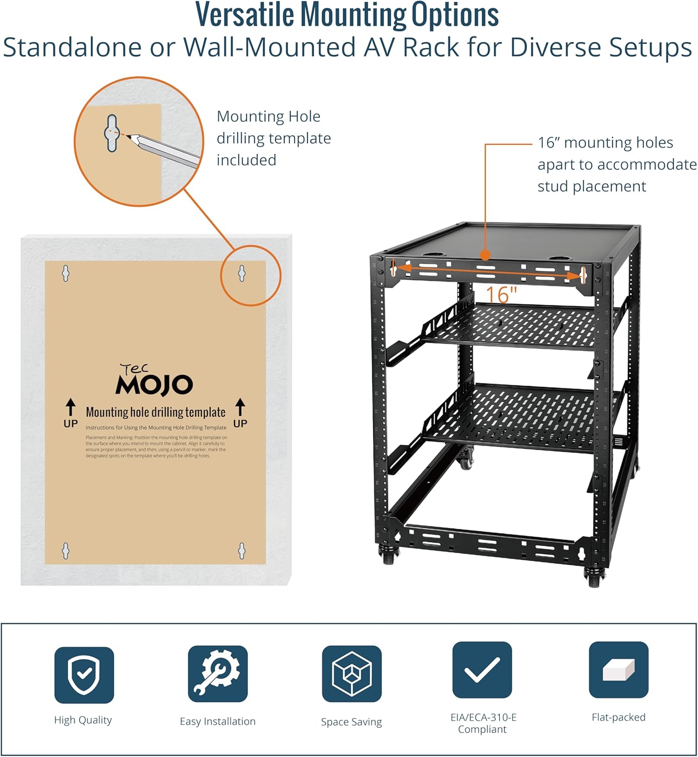 16U Open Frame Network Rack with Wheels 4 Post AV Stand