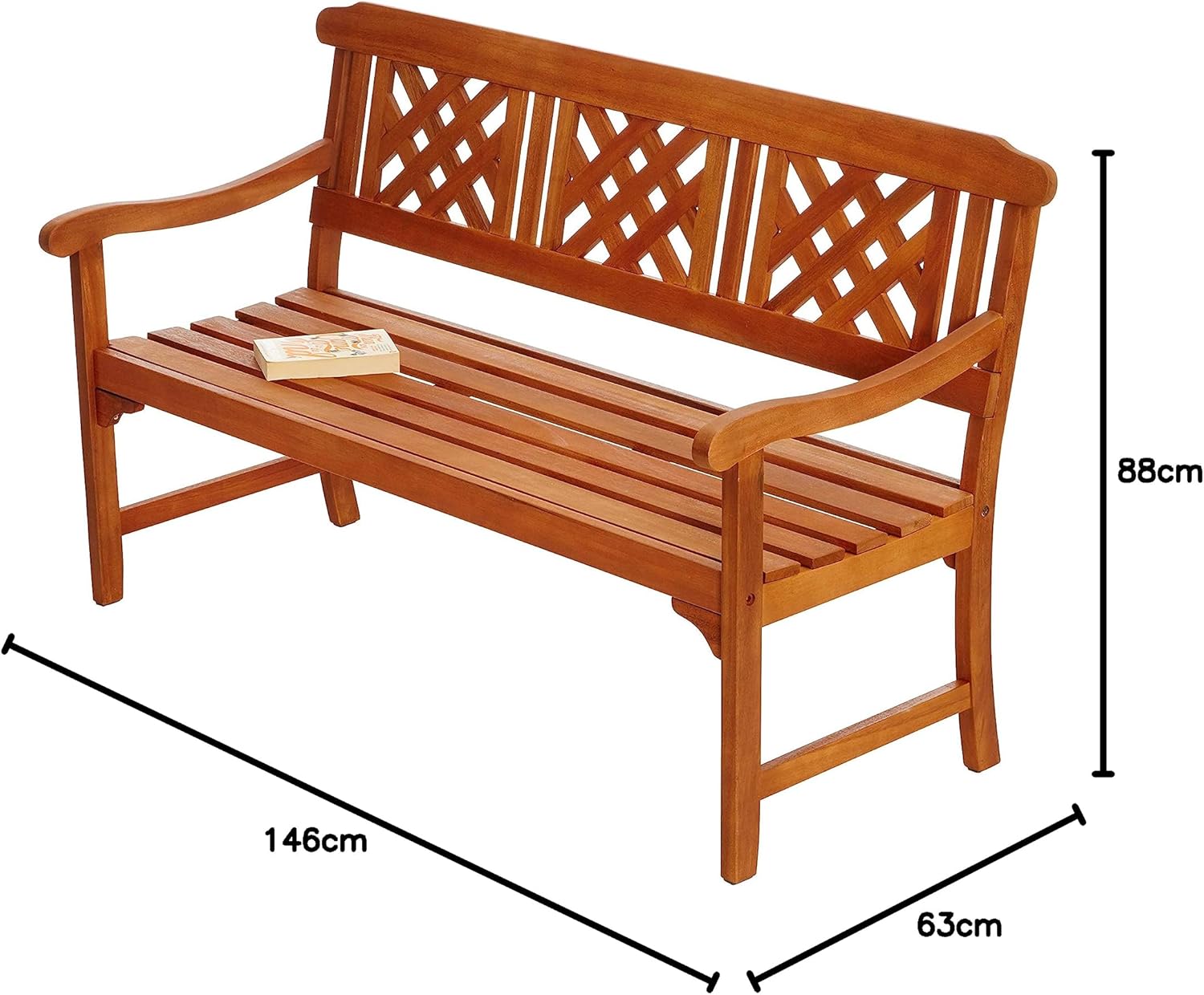 3 Seater Wooden Garden Bench Outdoor Patio Hardwood Slatted Seat 146cm