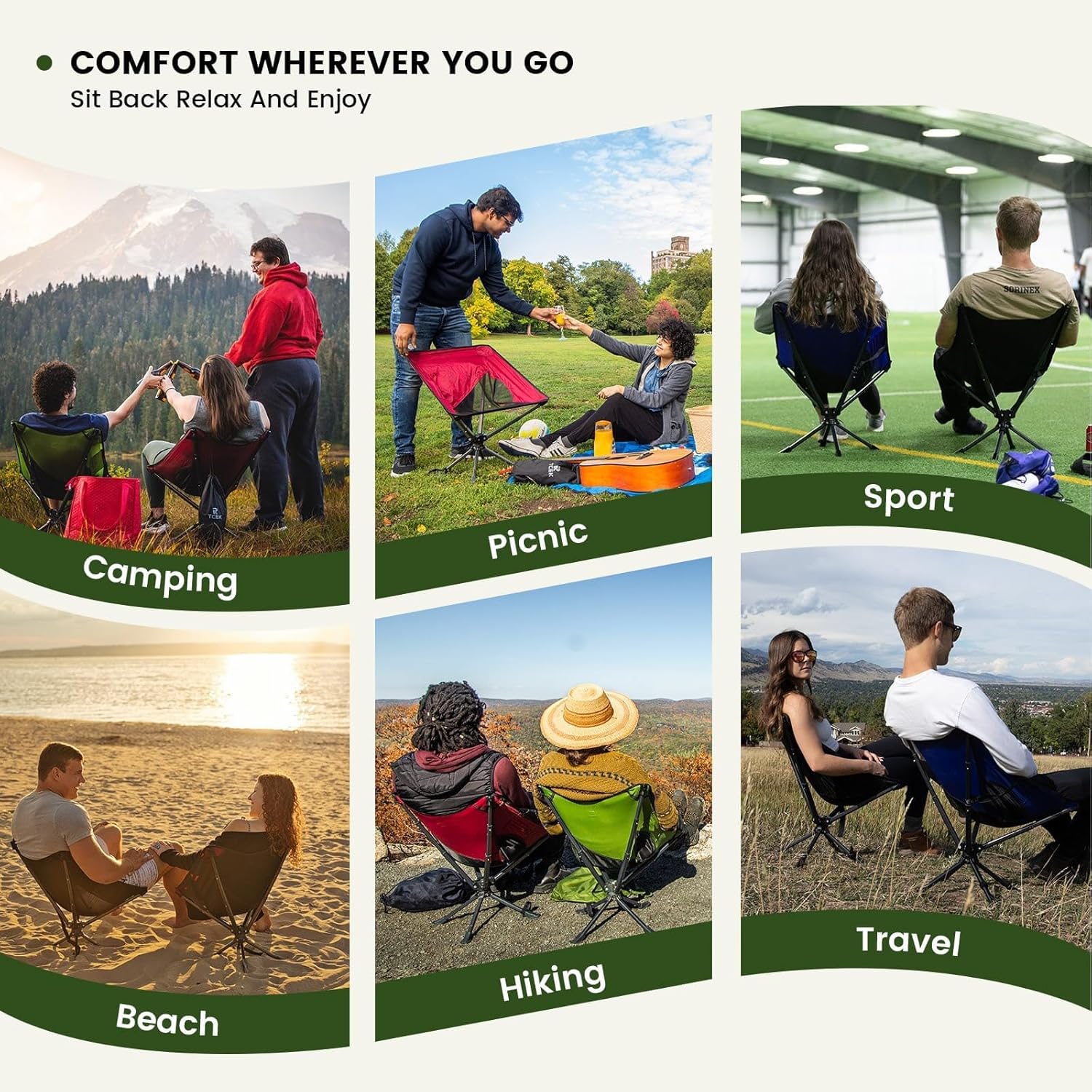 360 Swivel Folding Moon Camping Chair Portable Black