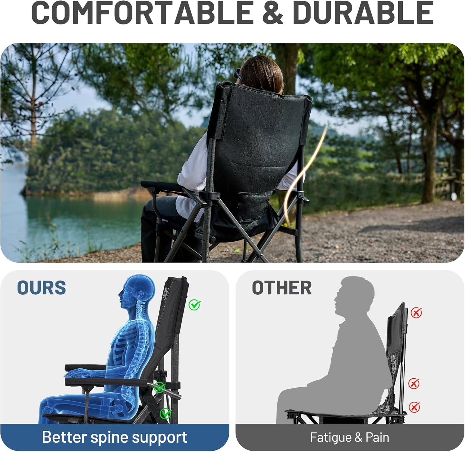 Folding Camping Chair 150KG High Back Lumbar Support Seat