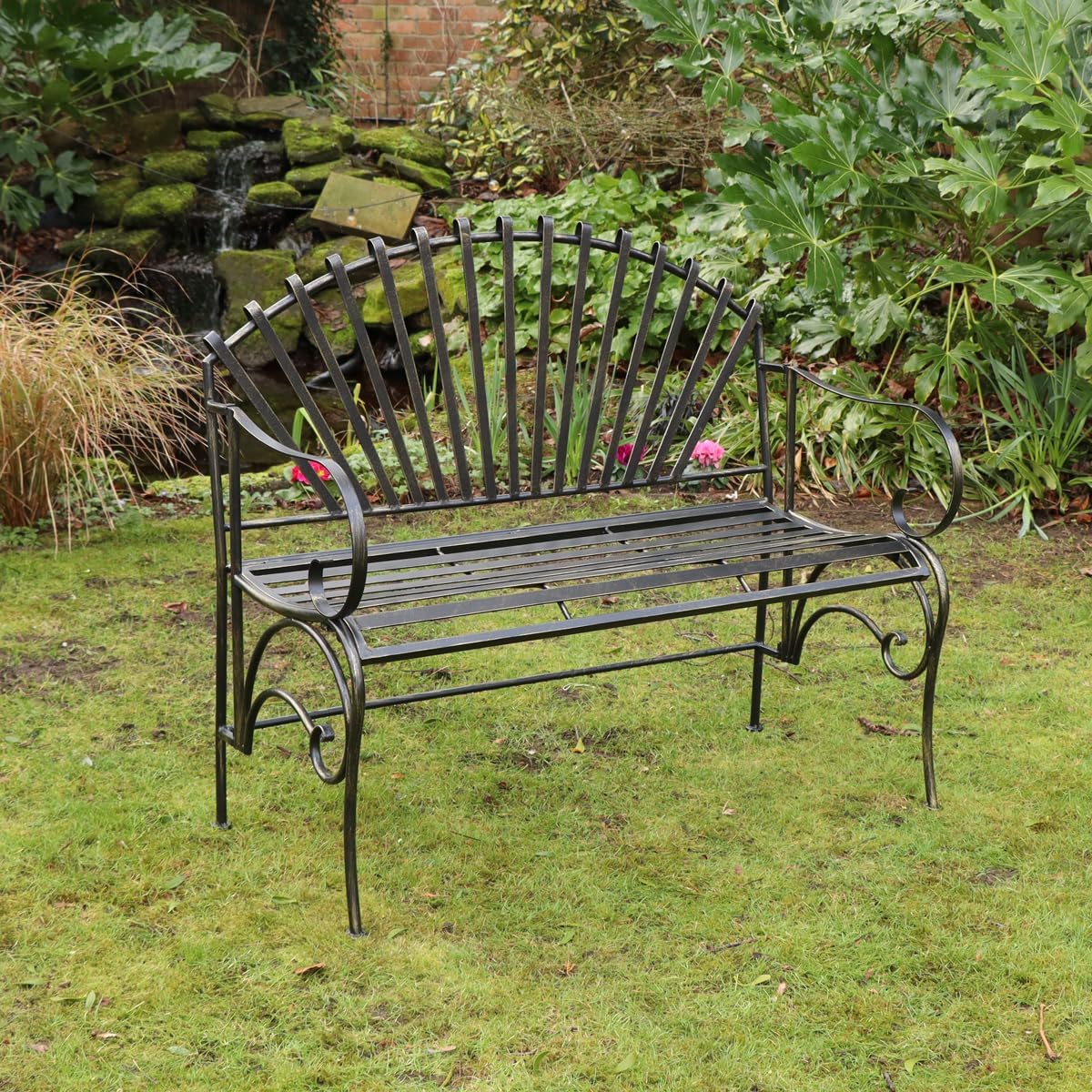 Ornate Metal Garden Bench 2 Seater Outdoor Patio Seat Black