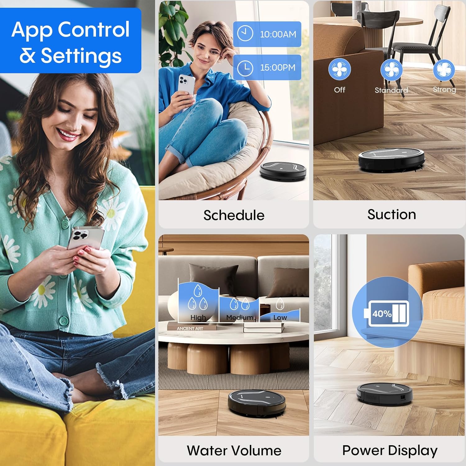 Robot Vacuum Mop 5000Pa 3-in-1 WiFi Alexa App Control Auto Recharge