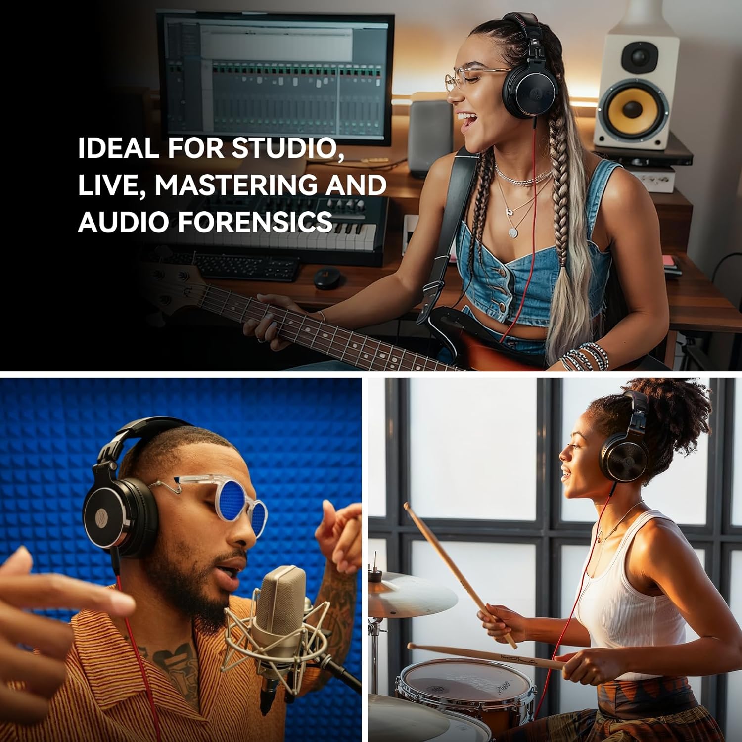 Hi Res Wired Over Ear Studio Headphones 50mm Drivers DJ Monitor
