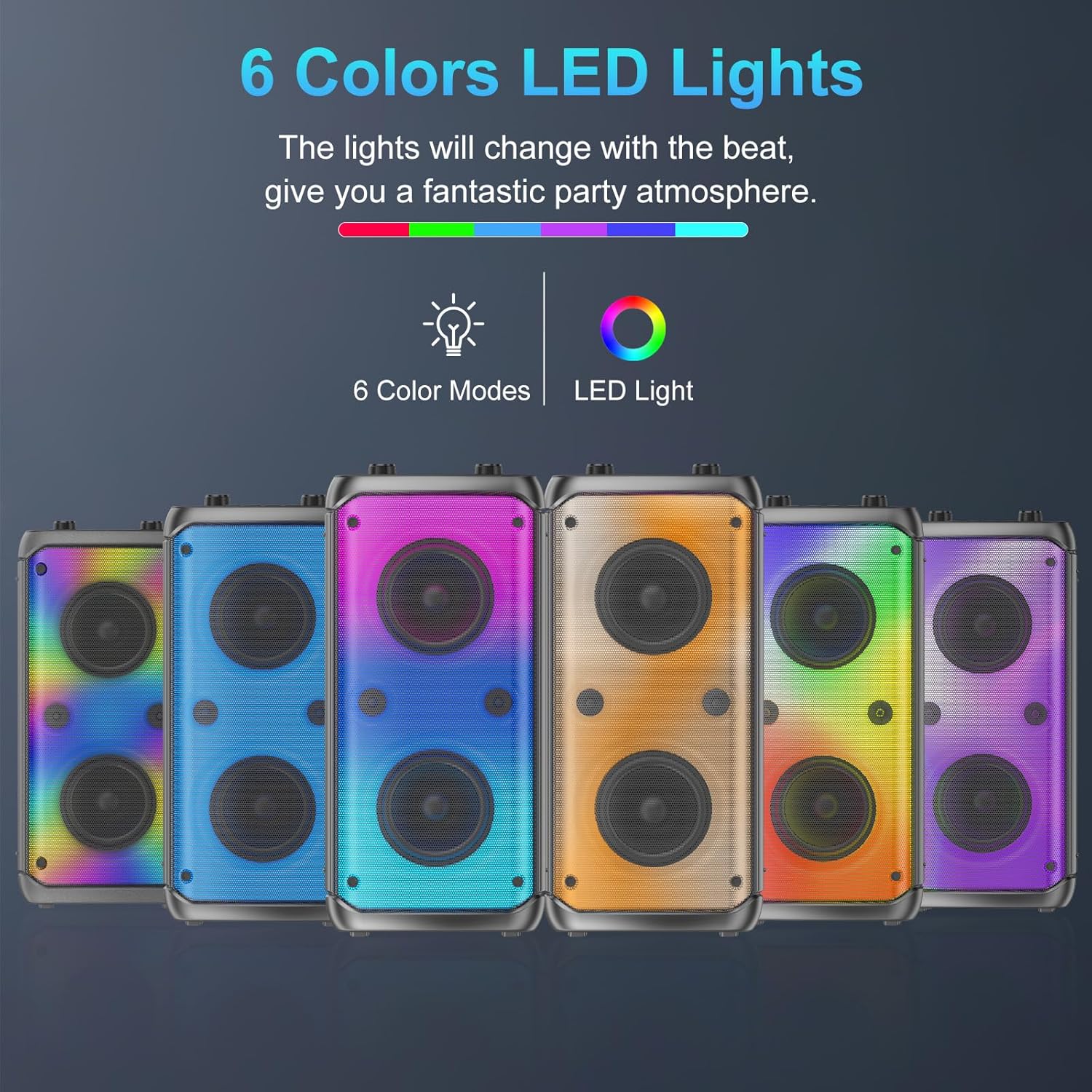 80W Bluetooth Speaker Party Karaoke LED Lights TWS Mic