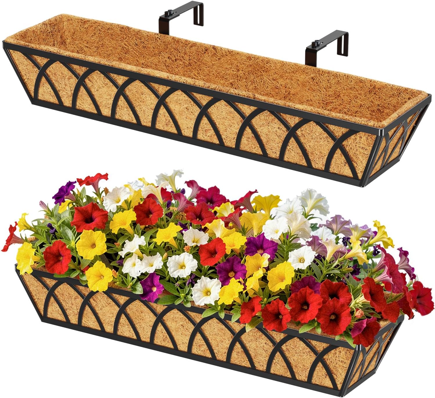30in Hanging Flower Baskets Wall Planter Rail Box Coco Liner 2 Pack