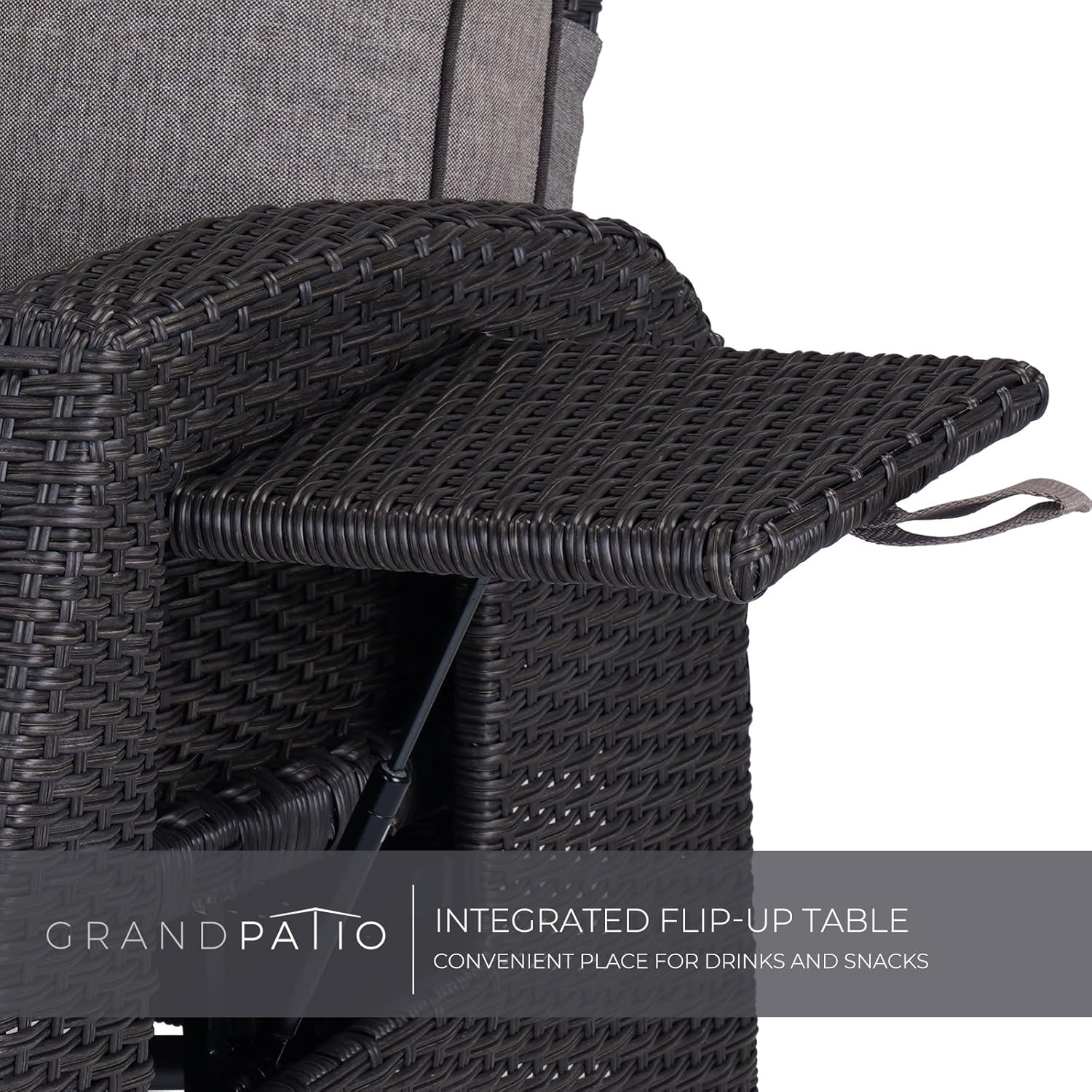 Wicker Recliner Sun Lounger Chair with Flip Table Grey