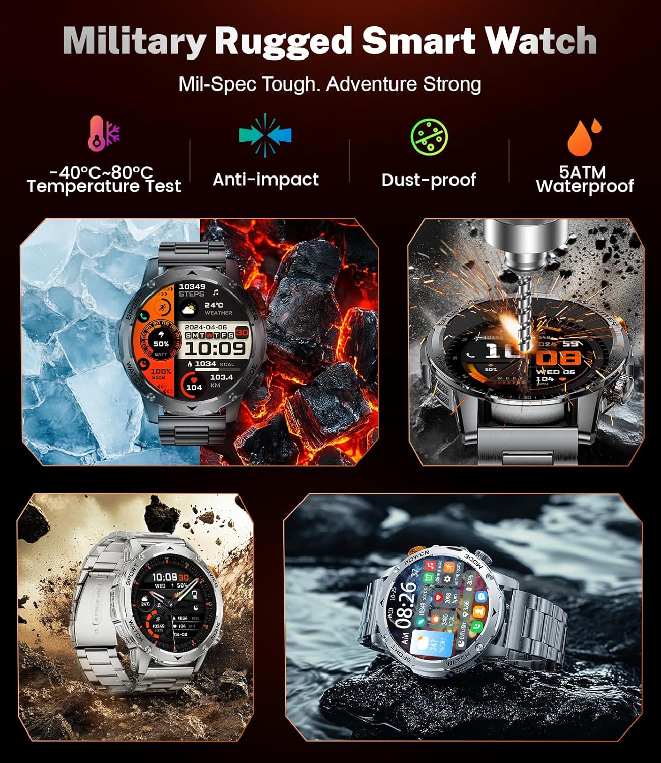 Mens Smart Watch 1000mAh LED Call 120 Sports