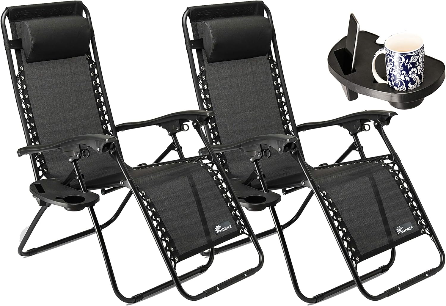 Zero Gravity Sun Loungers Set of 2 Black Reclining Chairs
