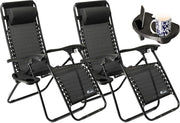Zero Gravity Sun Loungers Set of 2 Black Reclining Chairs
