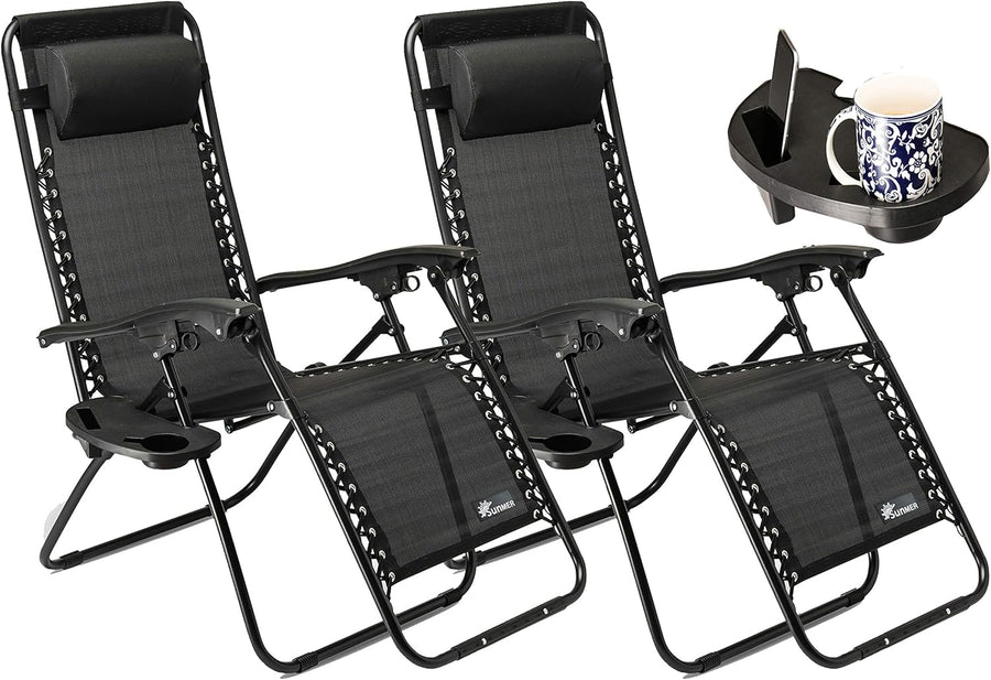 Zero Gravity Sun Loungers Set of 2 Black Reclining Chairs