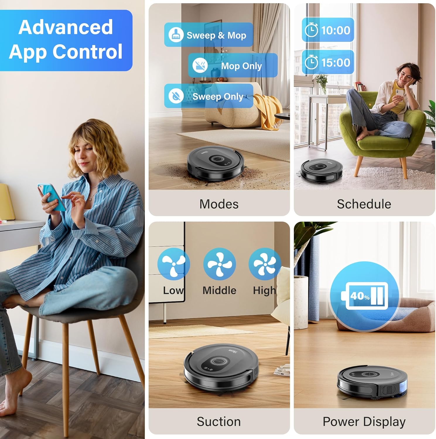 Robot Vacuum Mop 5000Pa Smart Slim Pet Hair Cleaner