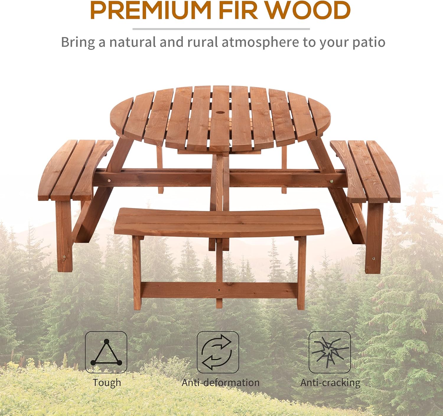 8 Seater Round Wooden Garden Dining Set Picnic Table