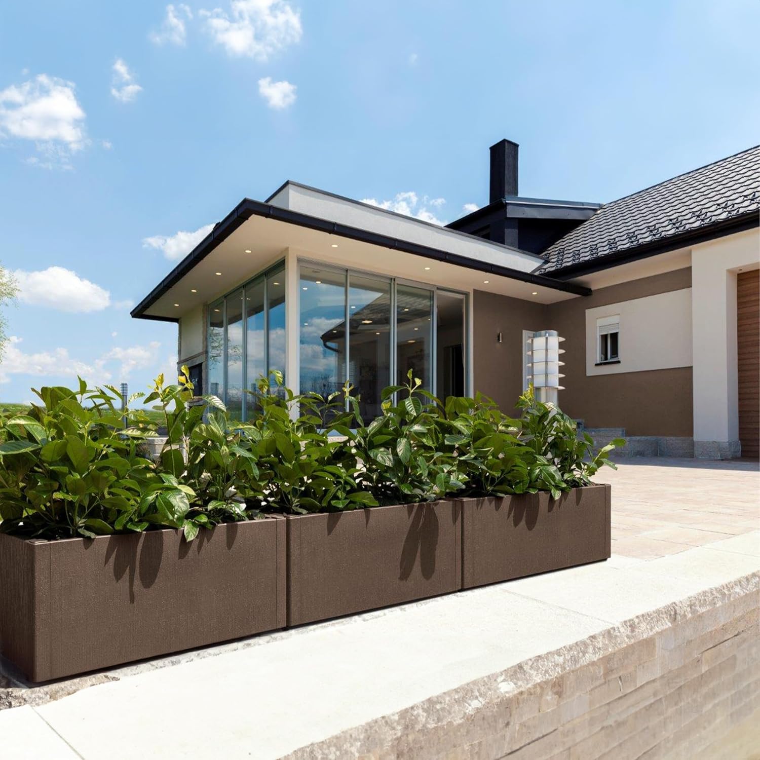 Set of 2 Large Garden Planters 80L Weatherproof Brown Pots