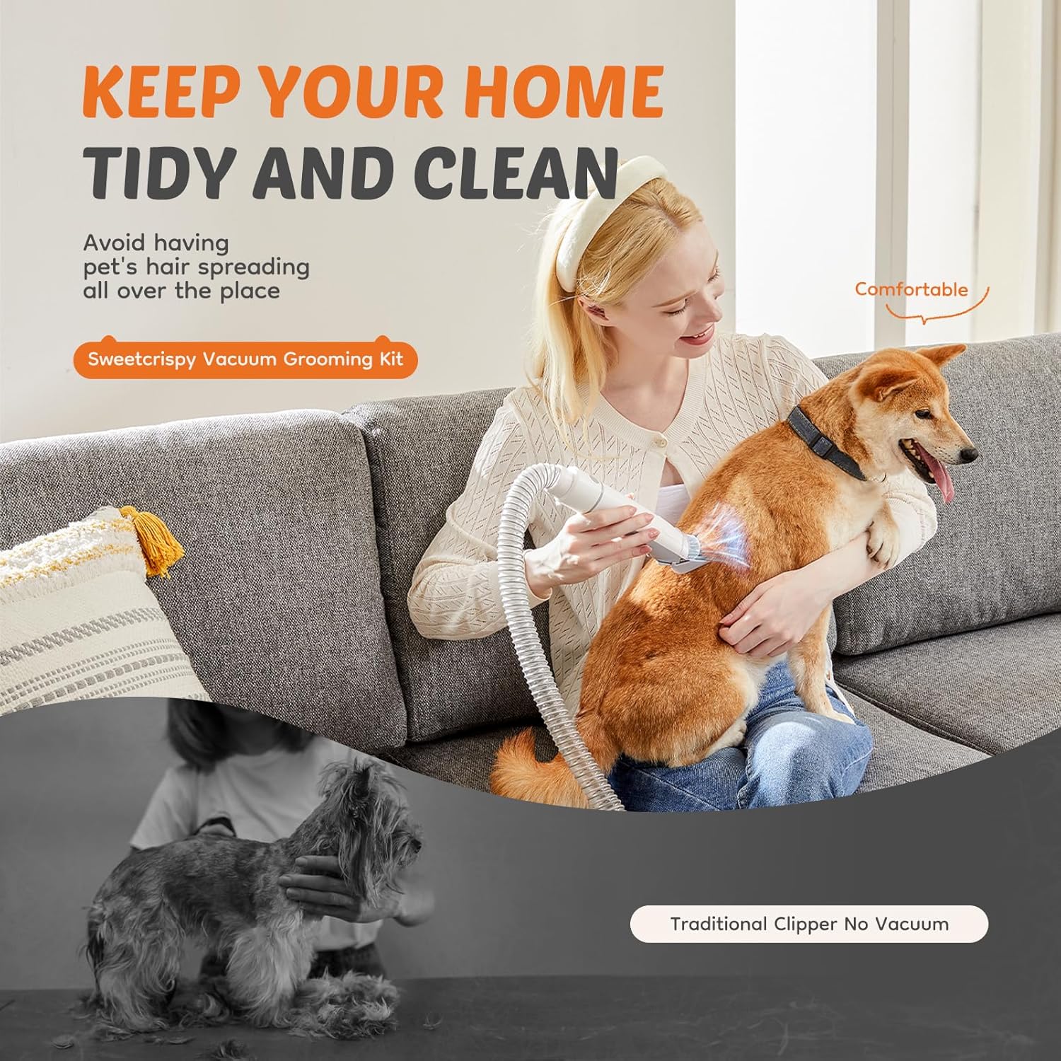 Pet Grooming Vacuum Kit 10KPa 2.5L Cordless Clippers Quiet