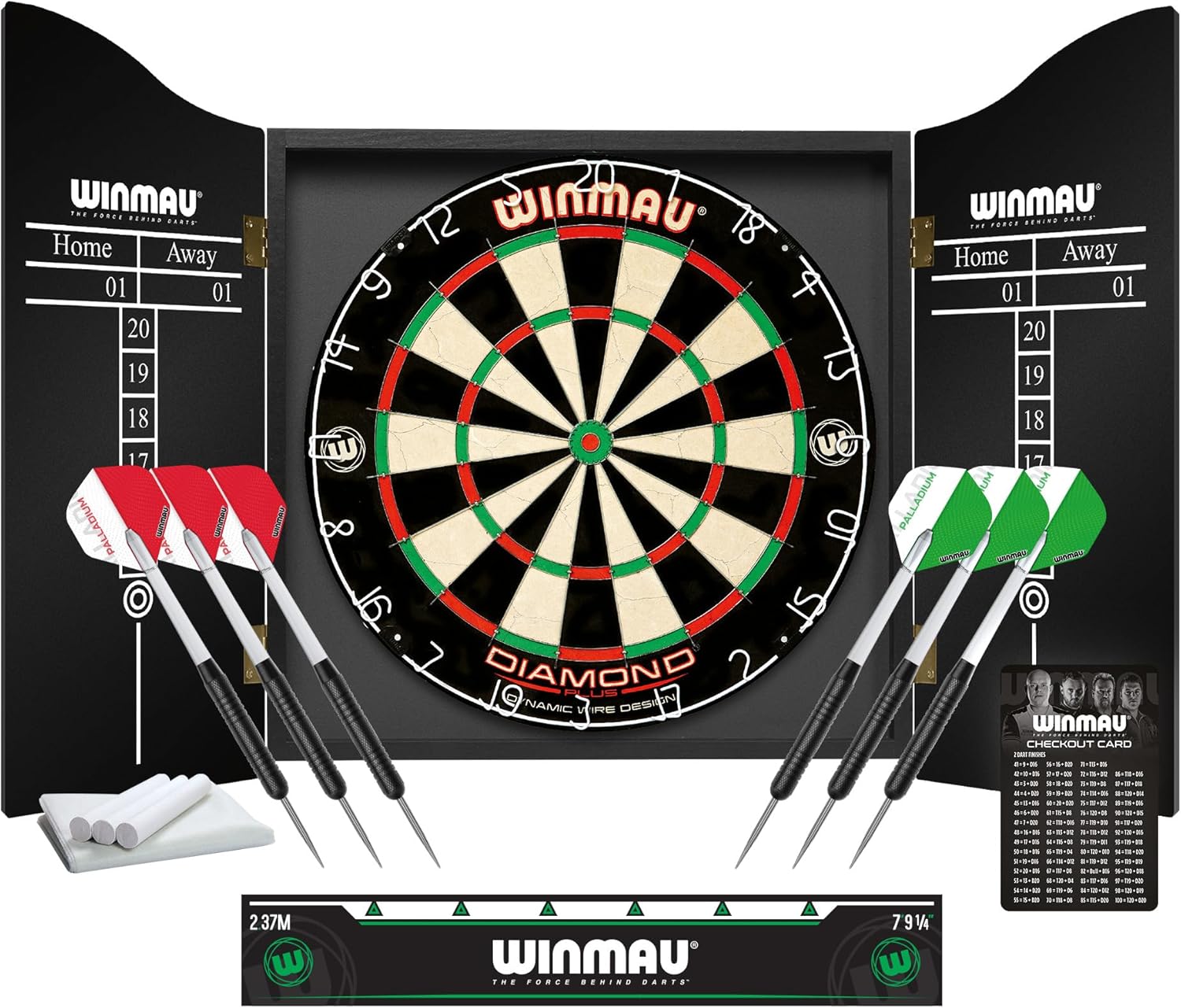 Dart Board Cabinet Set Bristle Board Darts Oche Line Chalk Full Kit