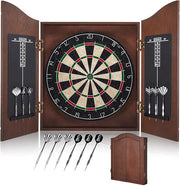 18in Dartboard Cabinet Set Sisal Board Wood Case 12 Darts Score
