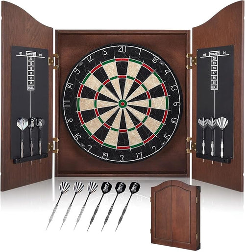 18in Dartboard Cabinet Set Sisal Board Wood Case 12 Darts Score