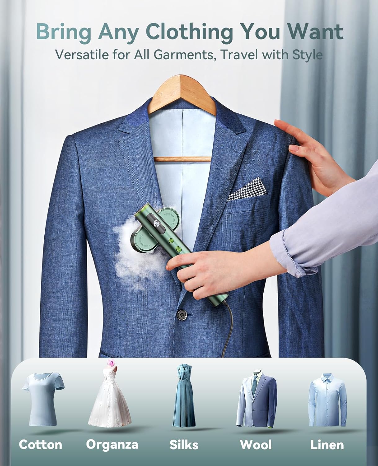 Dual Voltage Travel Garment Steamer 15s Heat 2in1 Portable