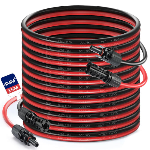 15M Solar Panel Extension Cable MC4 Waterproof 4mm Red Black