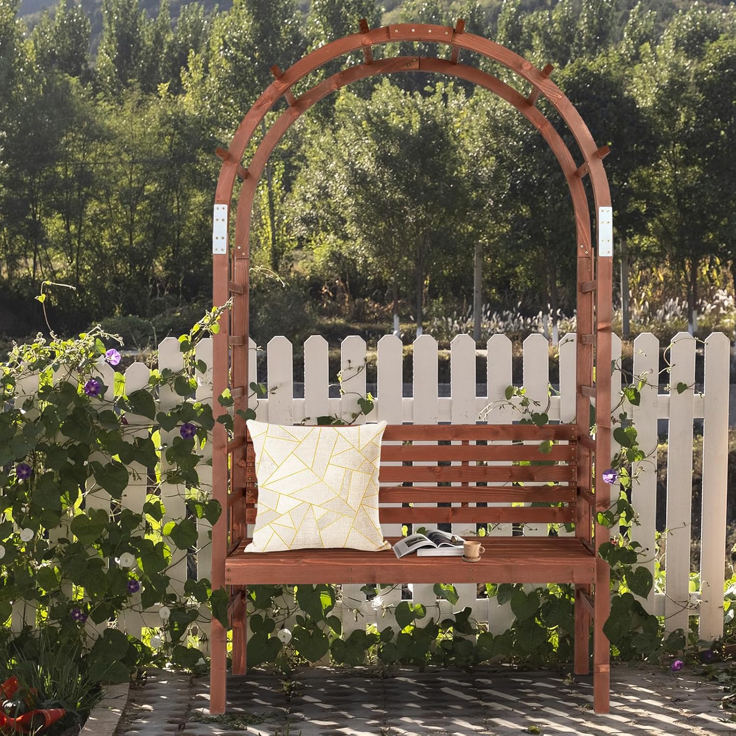 Wooden Garden Arch with Bench 2 Seater Arbour Trellis Pergola Seat