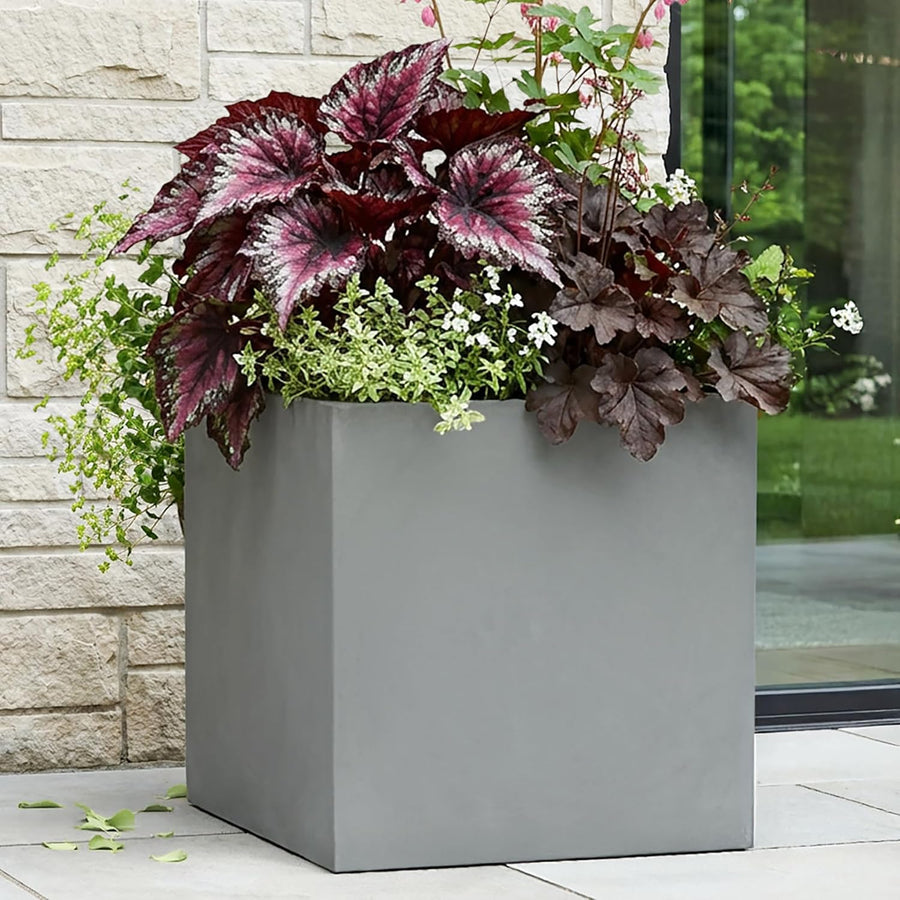 50cm Large Square Planter Grey Stone Effect Garden Tree Pot