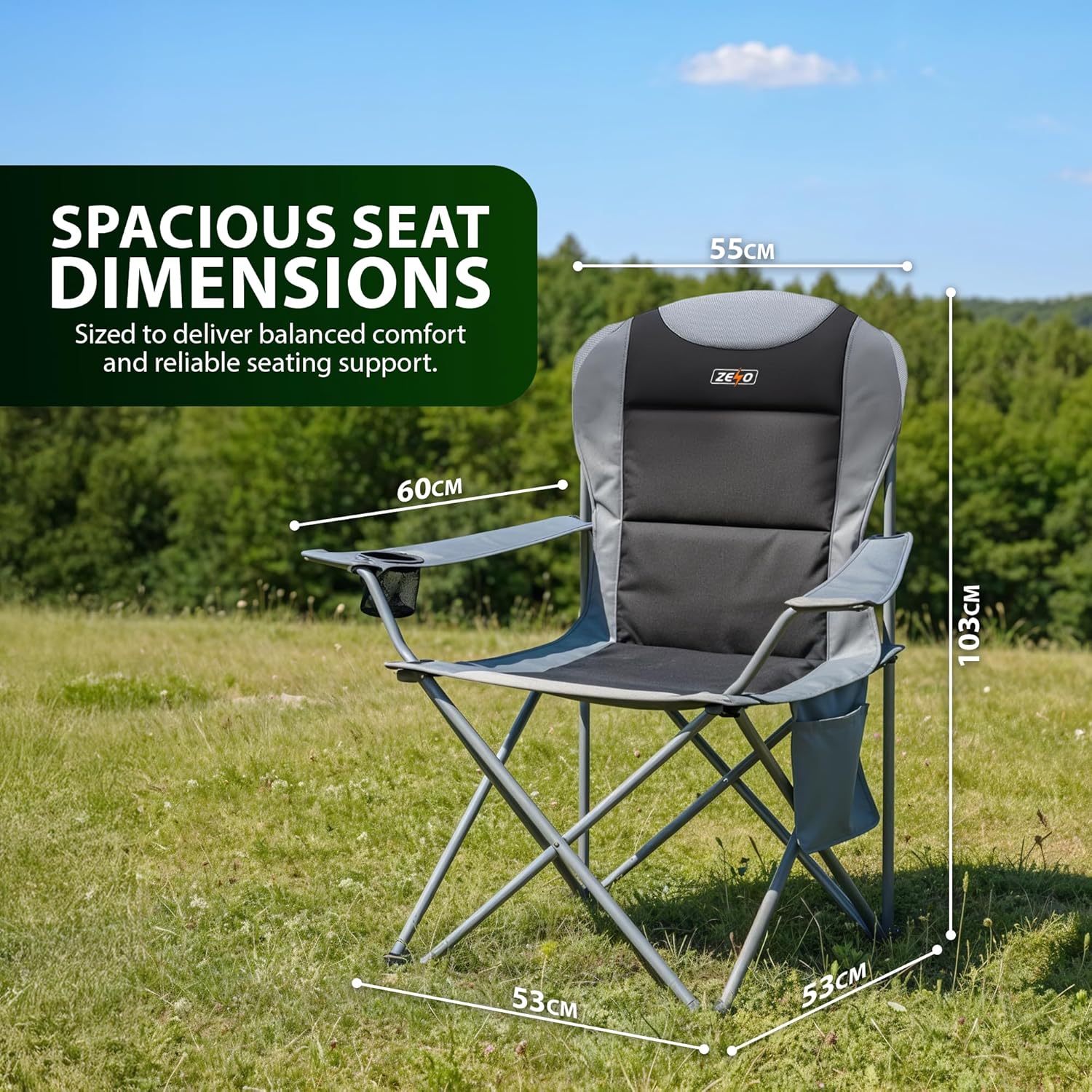 Set of 2 Camping Chairs Padded Steel Frame Black