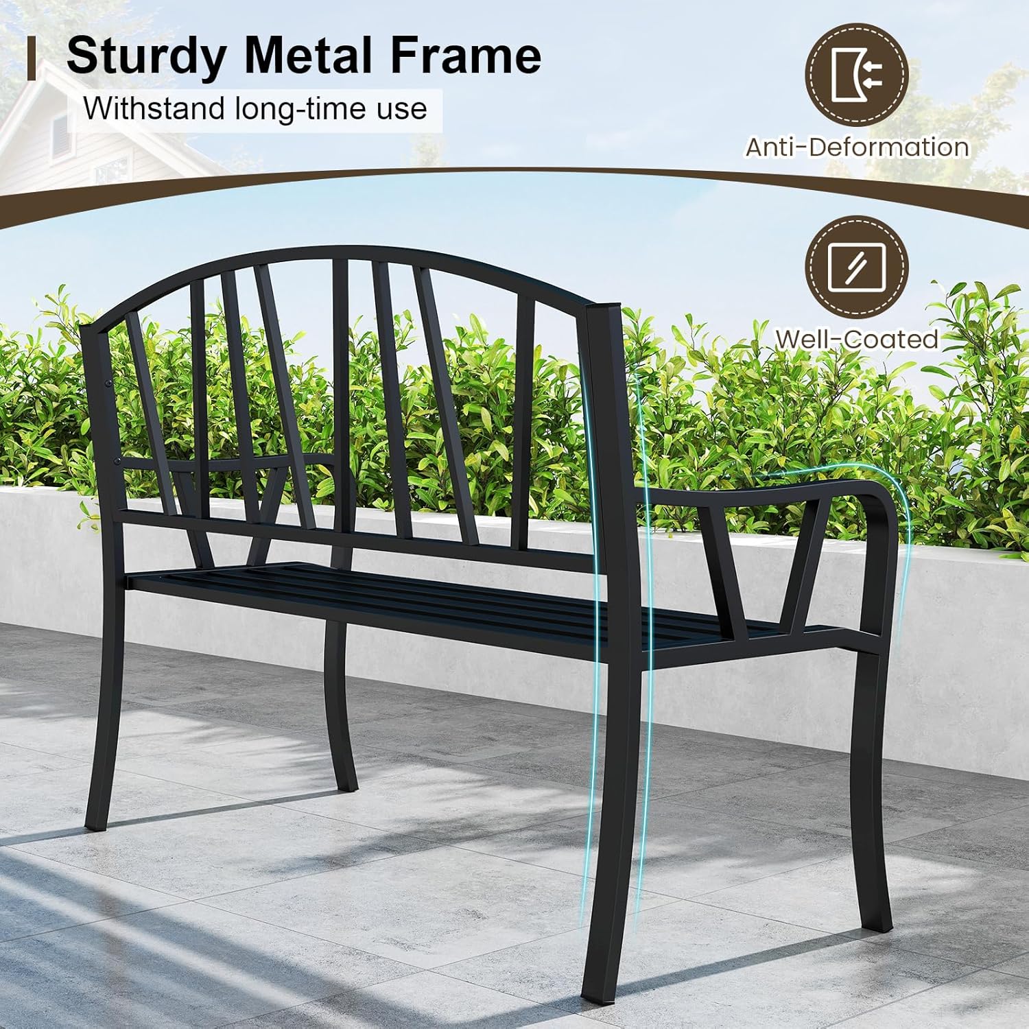 2-3 Seater Outdoor Metal Garden Bench Patio Park Seat Black