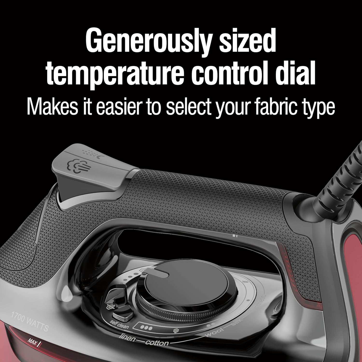 Steam Iron 1700W Ceramic Soleplate 300 Steam Holes Auto Shutoff