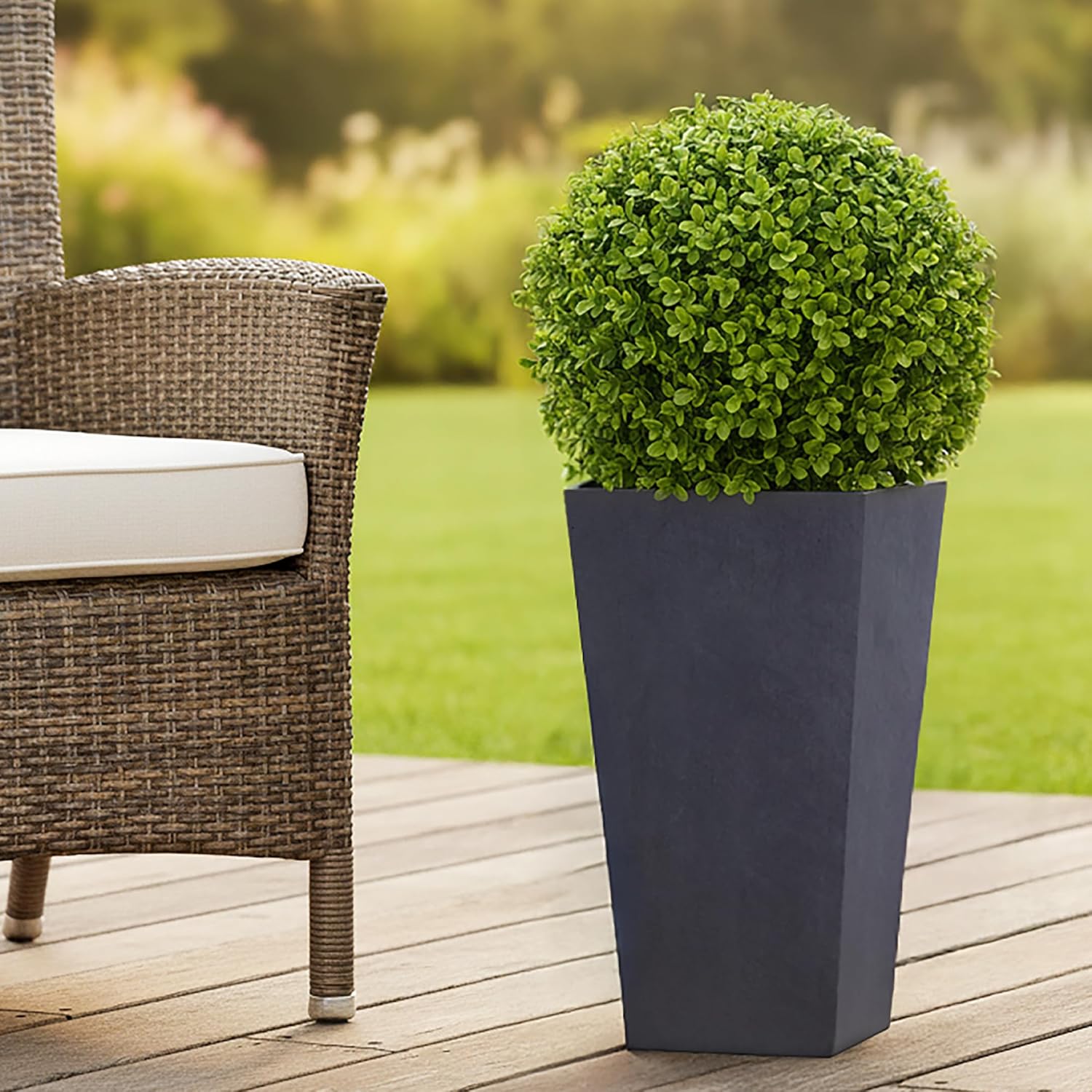 38.5cm Tall Planters Set 2 Dark Grey Stone Effect Square Pots