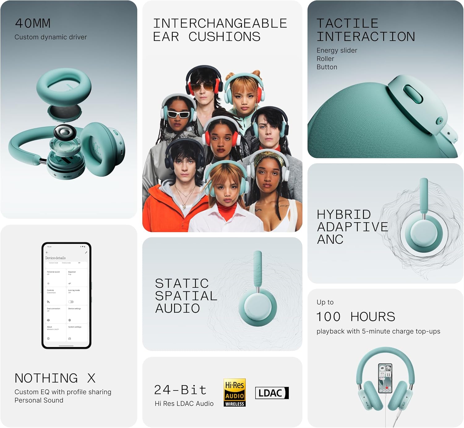 Wireless ANC Over Ear Headphones 100H Playtime Hi-Res LDAC