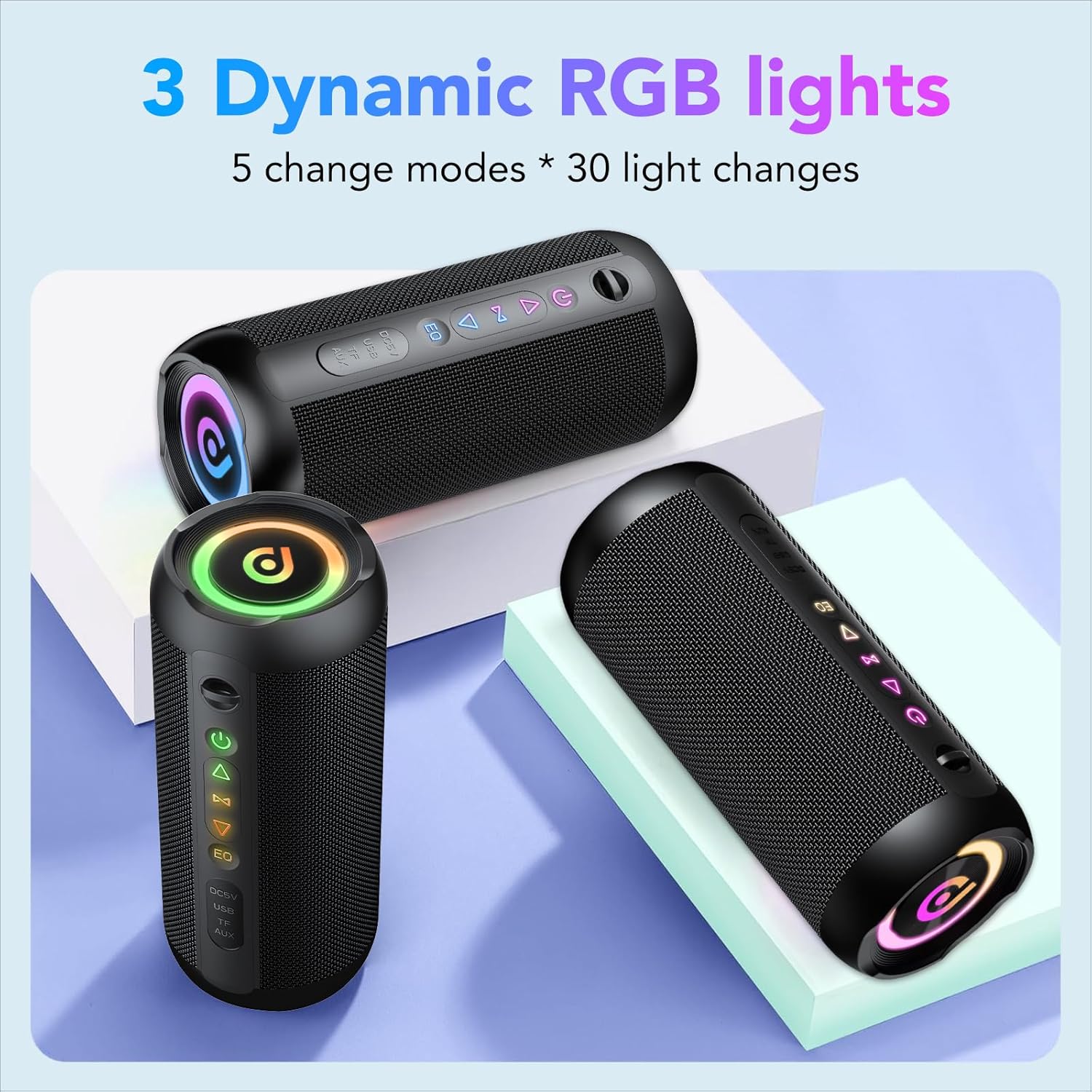 Portable Bluetooth Speaker 30W Stereo Waterproof RGB Lights