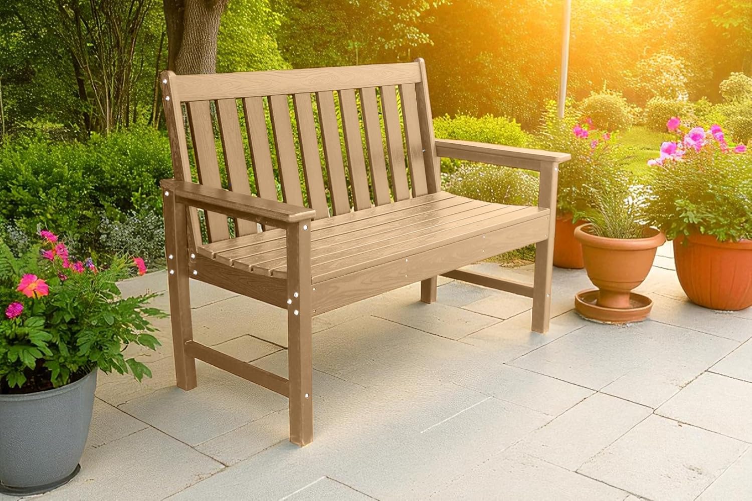 Outdoor Garden Bench Polywood HDPE Waterproof Patio Seat 125cm
