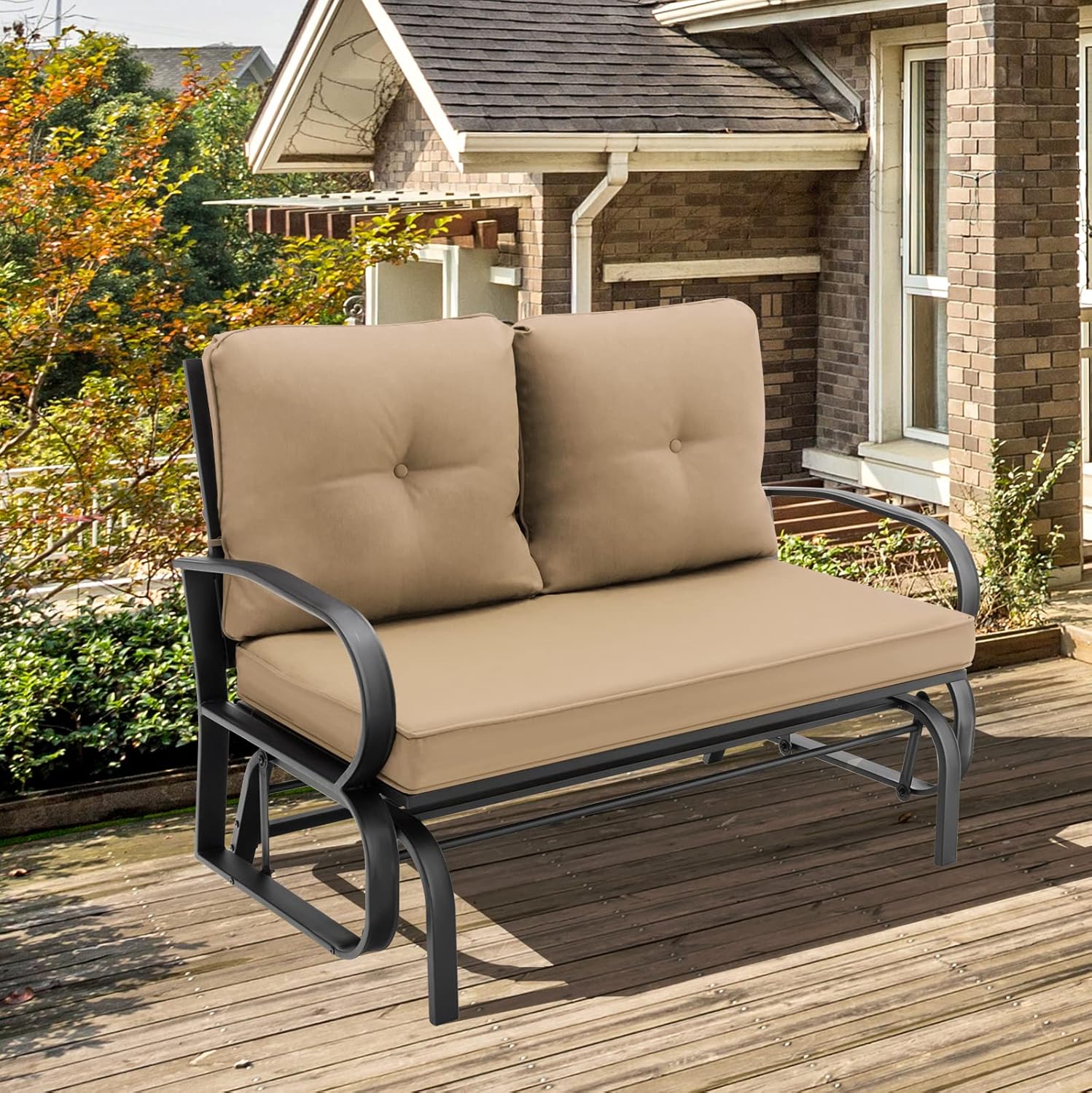 2 Seater Outdoor Glider Bench Metal Rocking Garden Chair w/Cushions