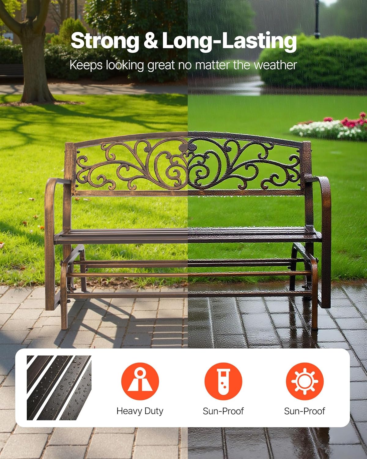 Metal Outdoor Glider Bench 2-3 Seater Patio Garden Rocking Seat