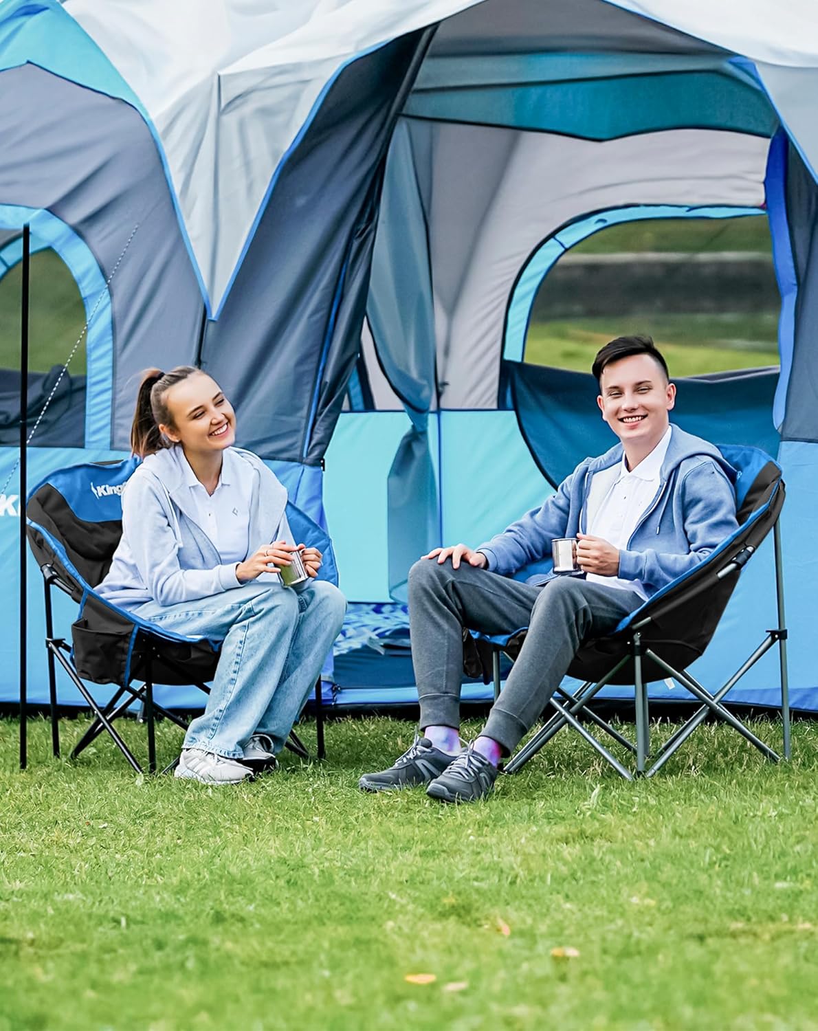 Moon Camping Chair XXL Padded Folding Seat Blue