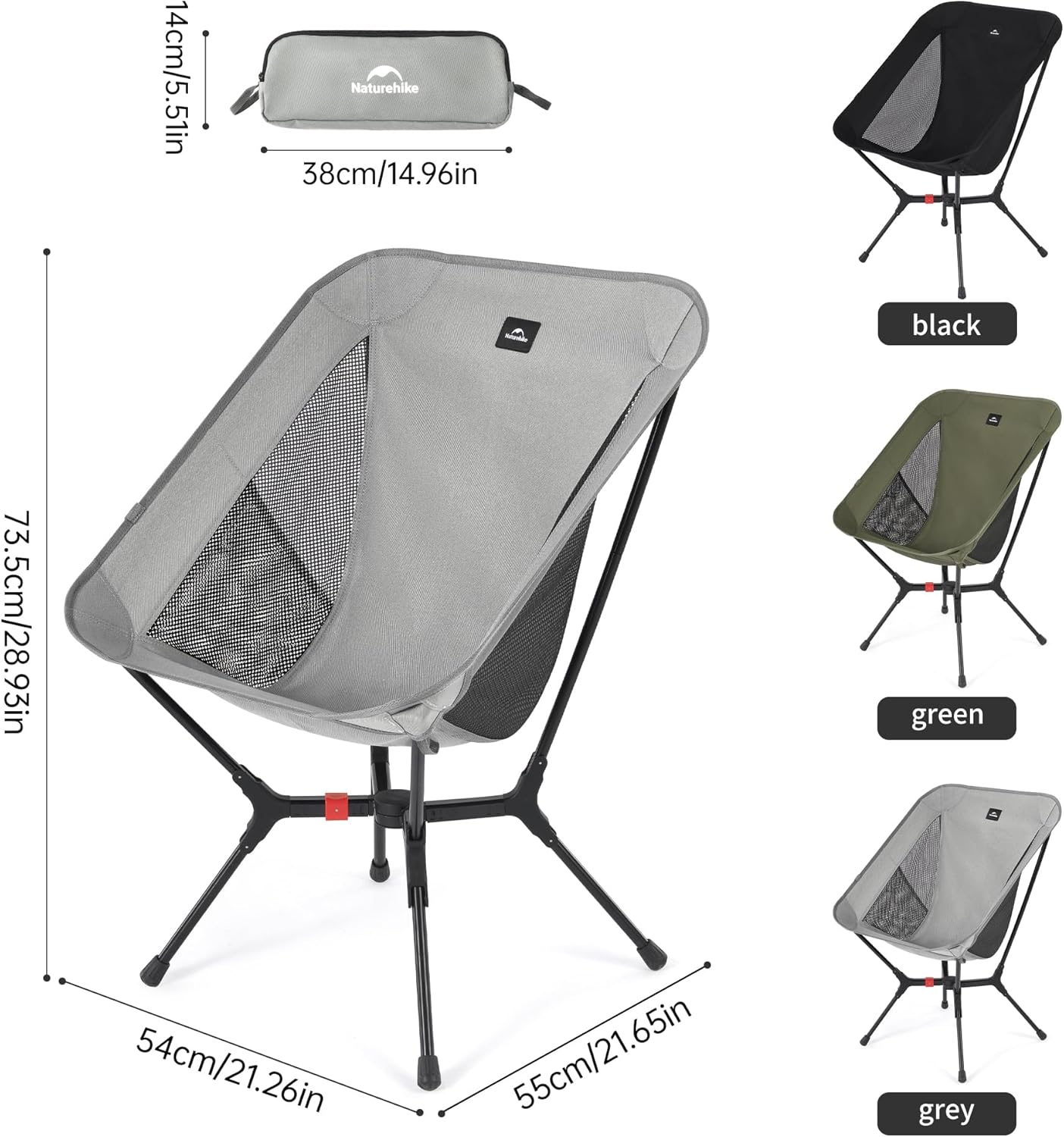 Lightweight Camping Chair Compact Folding Seat Grey