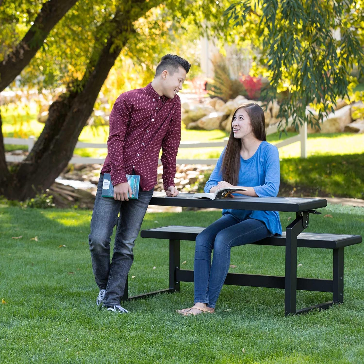 Convertible Bench to Table Outdoor Picnic Seat Weather Resistant Gray