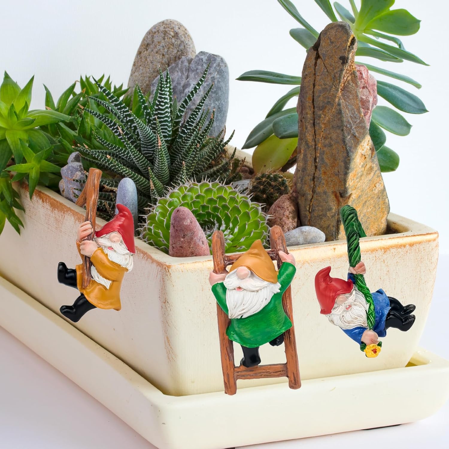 3Pcs Climbing Garden Gnomes Resin Tree Hugger Flower Pot Decor