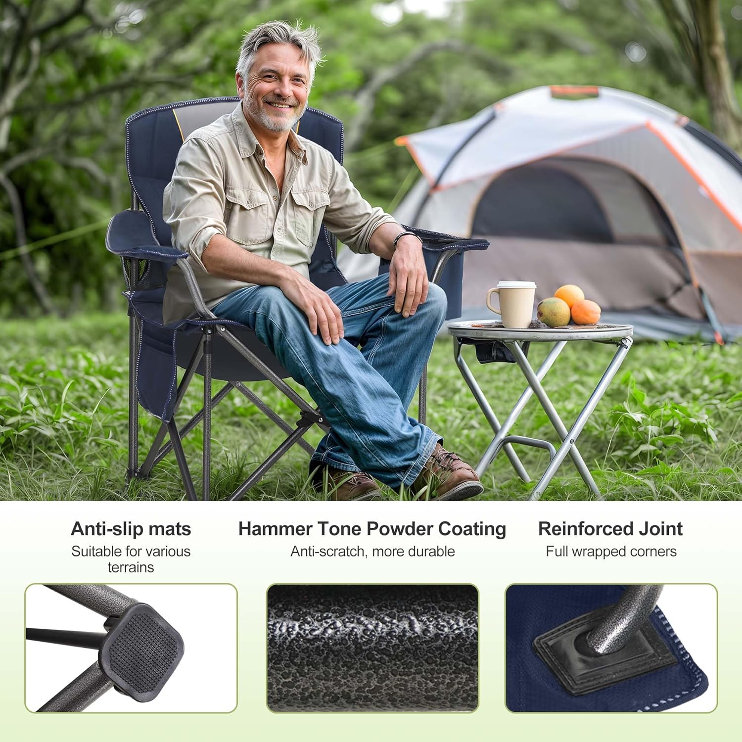 Heavy Duty Folding Camping Chair 200kg Padded Cooler Blue