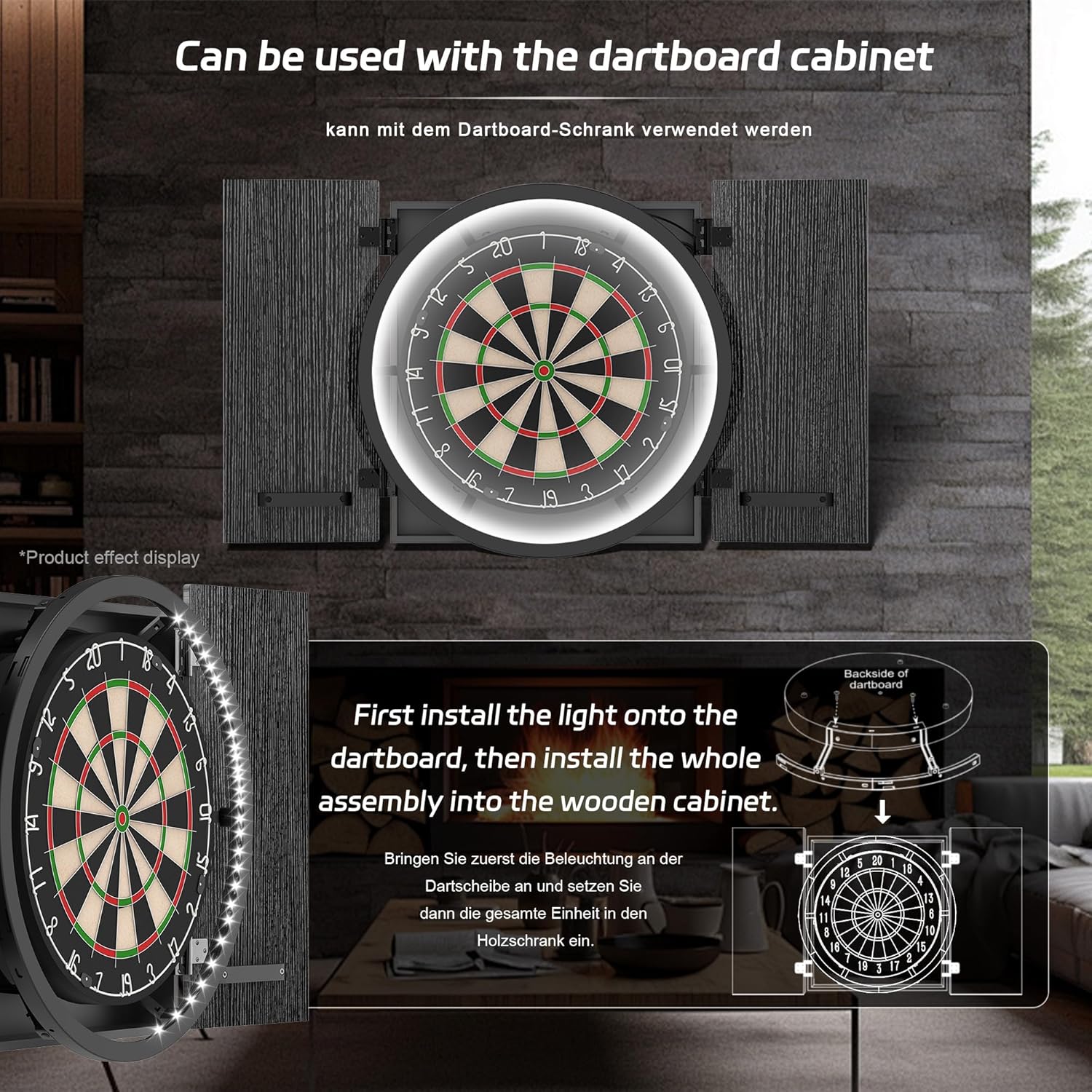 360 Dart Board LED Light Modular Panels Shadow Free Full Ring