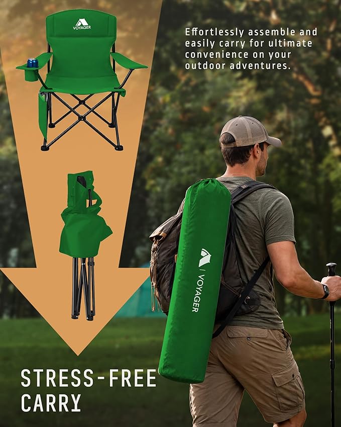 Folding Camping Chair 2 Pack Pocket Cup Holder Green