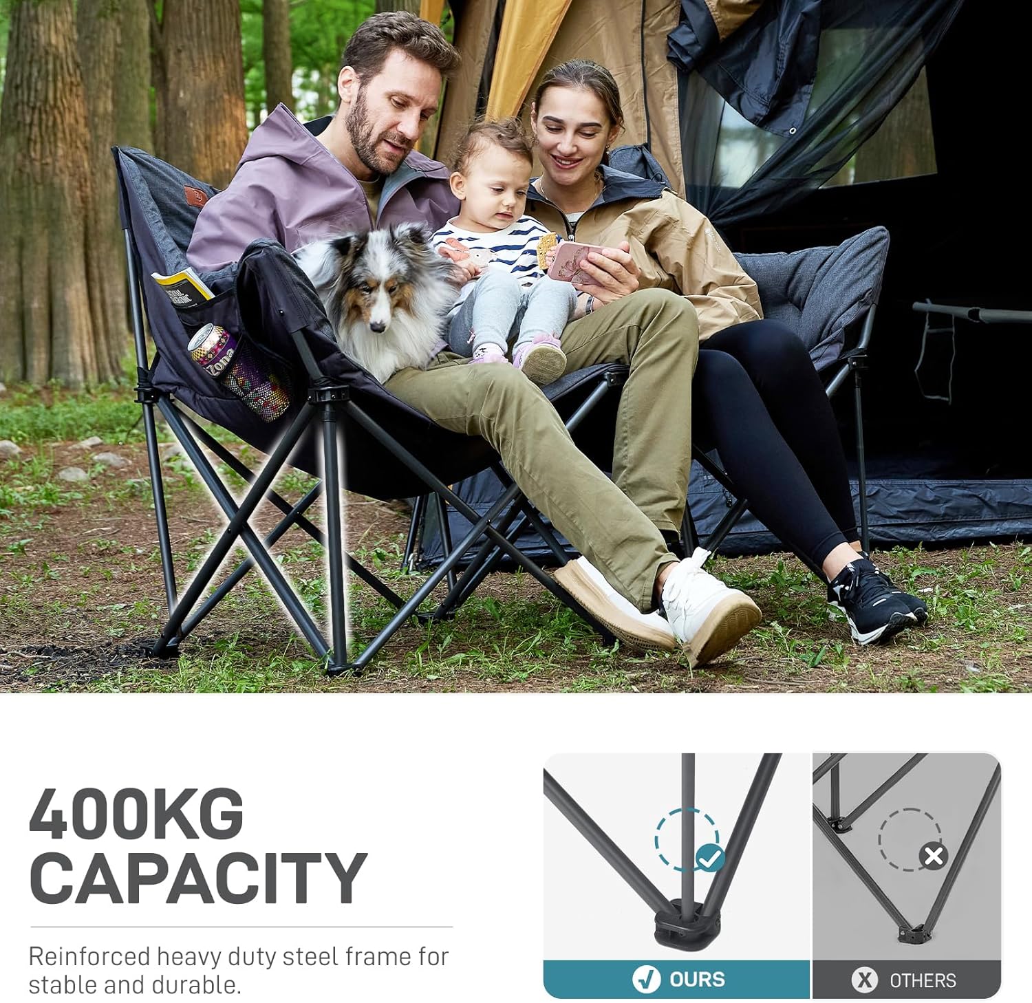 Double Camping Chair 400KG Heavy Duty Folding Sofa Seat