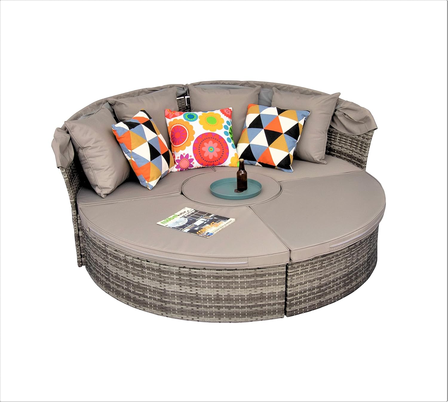 Luxury Round Rattan Daybed with Canopy Grey
