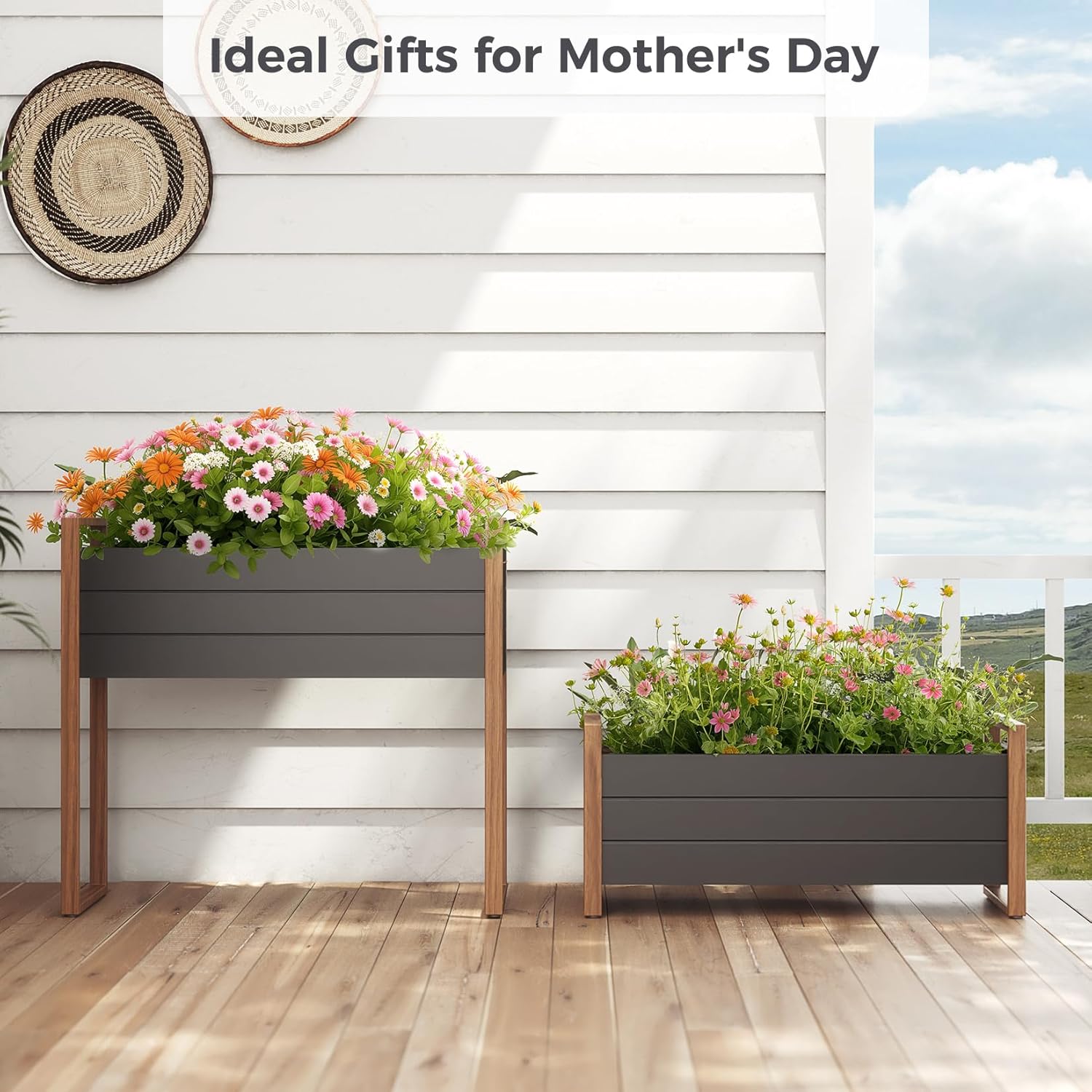 Tall Metal Raised Garden Planter 100cm Grey with Legs