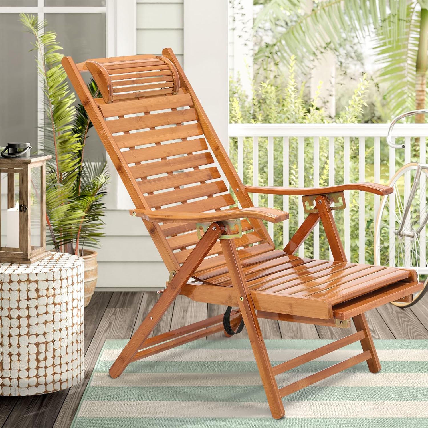 Wooden Sun Lounger Foldable 5 Position Recliner 1pc