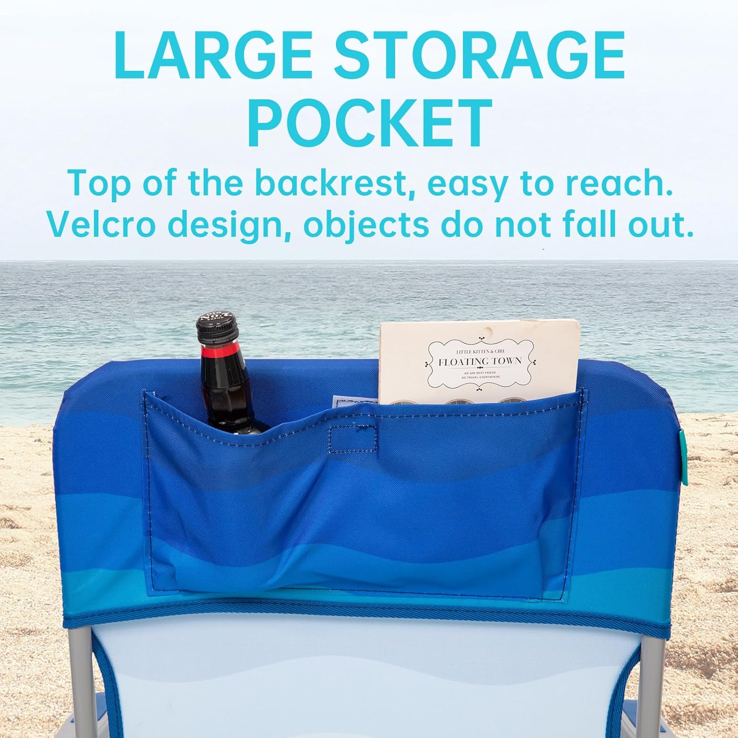 Folding Beach Chair High Back Wide Seat Dark Blue