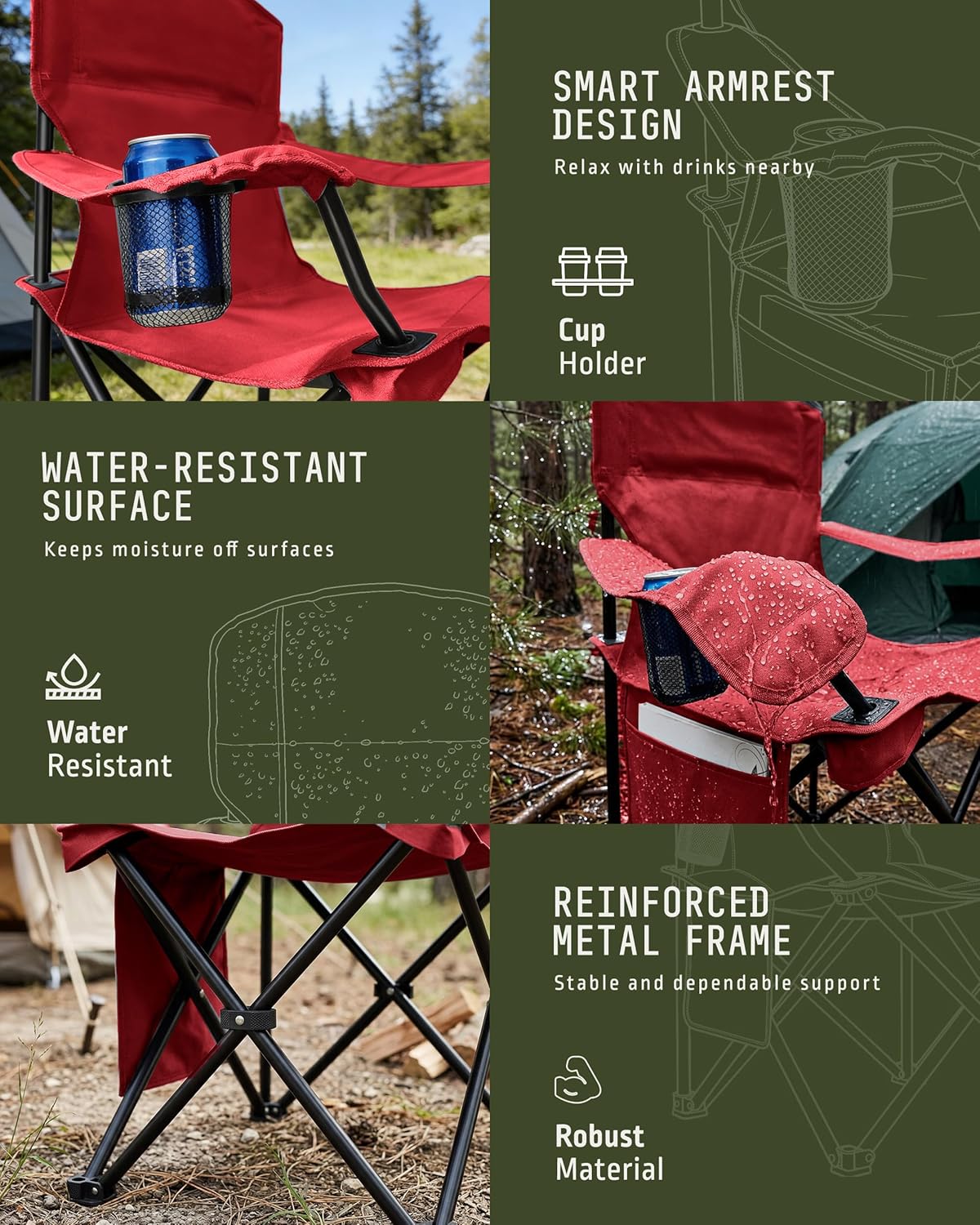 Folding Camping Chairs 2 Pack Cooler Bag Red Portable