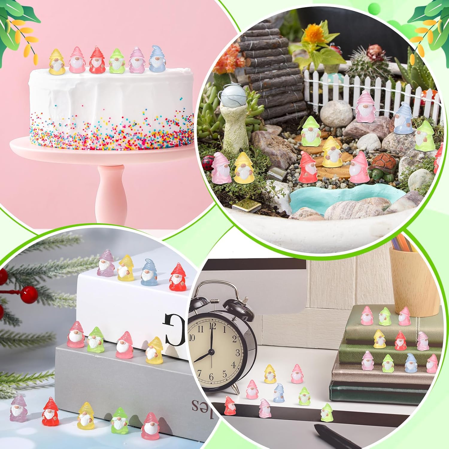 30pcs Mini Gnome Figurines Glow in Dark Resin Fairy Garden Decor