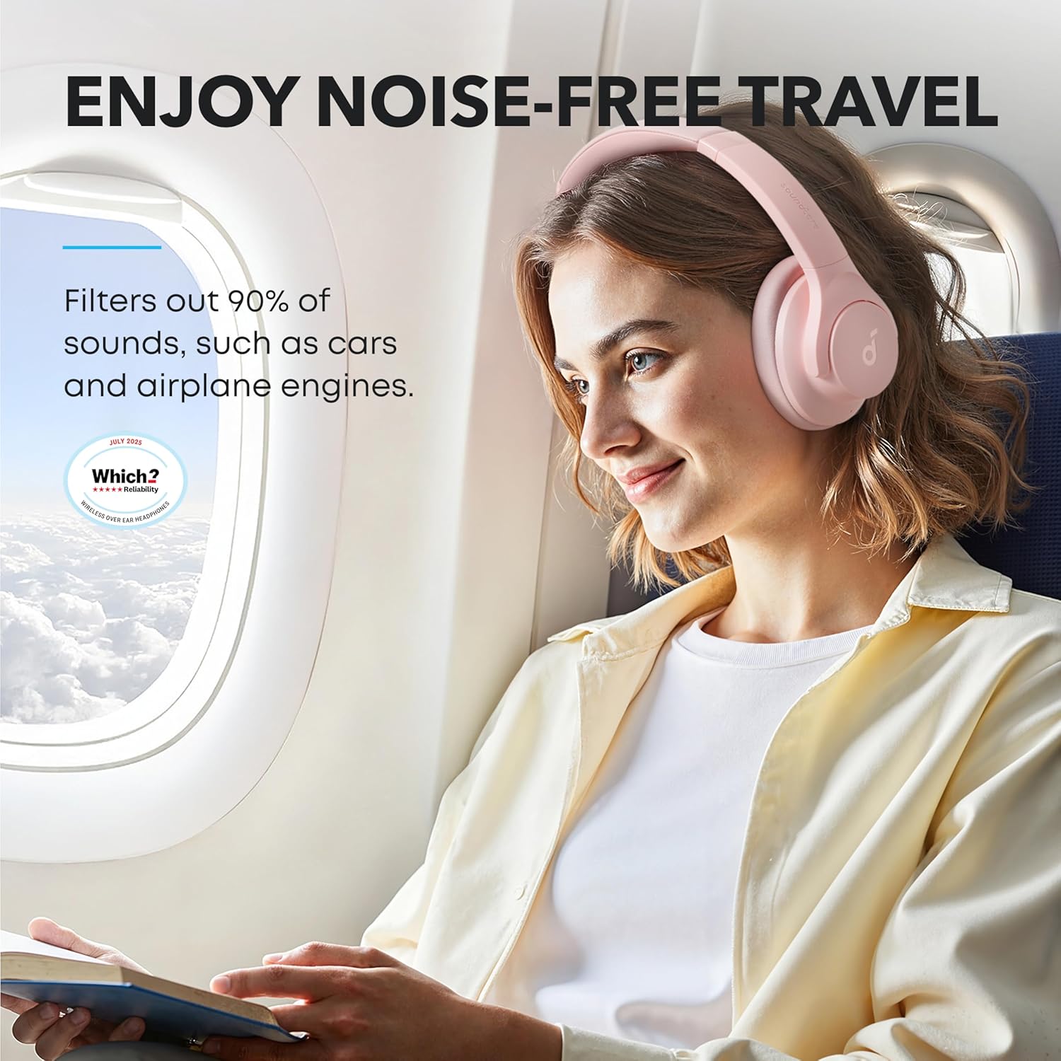 Pink ANC Bluetooth Over Ear Headphones 40H Playtime Hi Res