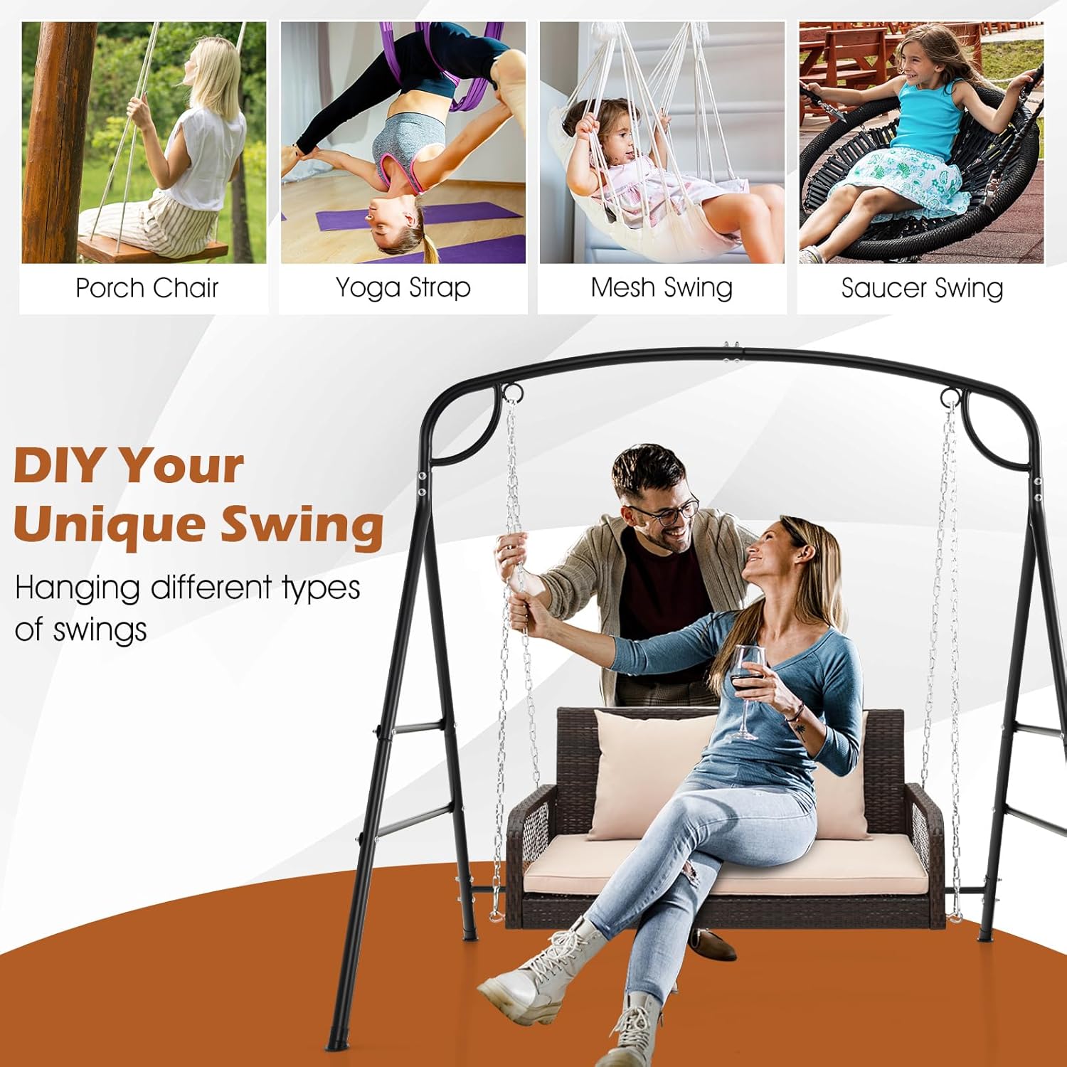 Outdoor Metal Swing Frame A Shape Stand Black 240kg